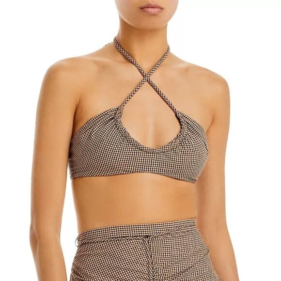 Proenza Schouler White Label Gingham Halter Top in Coral/Black Size 8 NWT - Picture 1 of 5